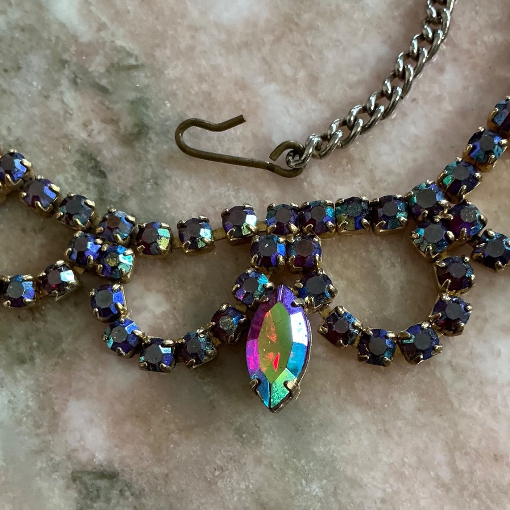 Vintage Iridescent Ruby Crystal Statement Necklace - image 2